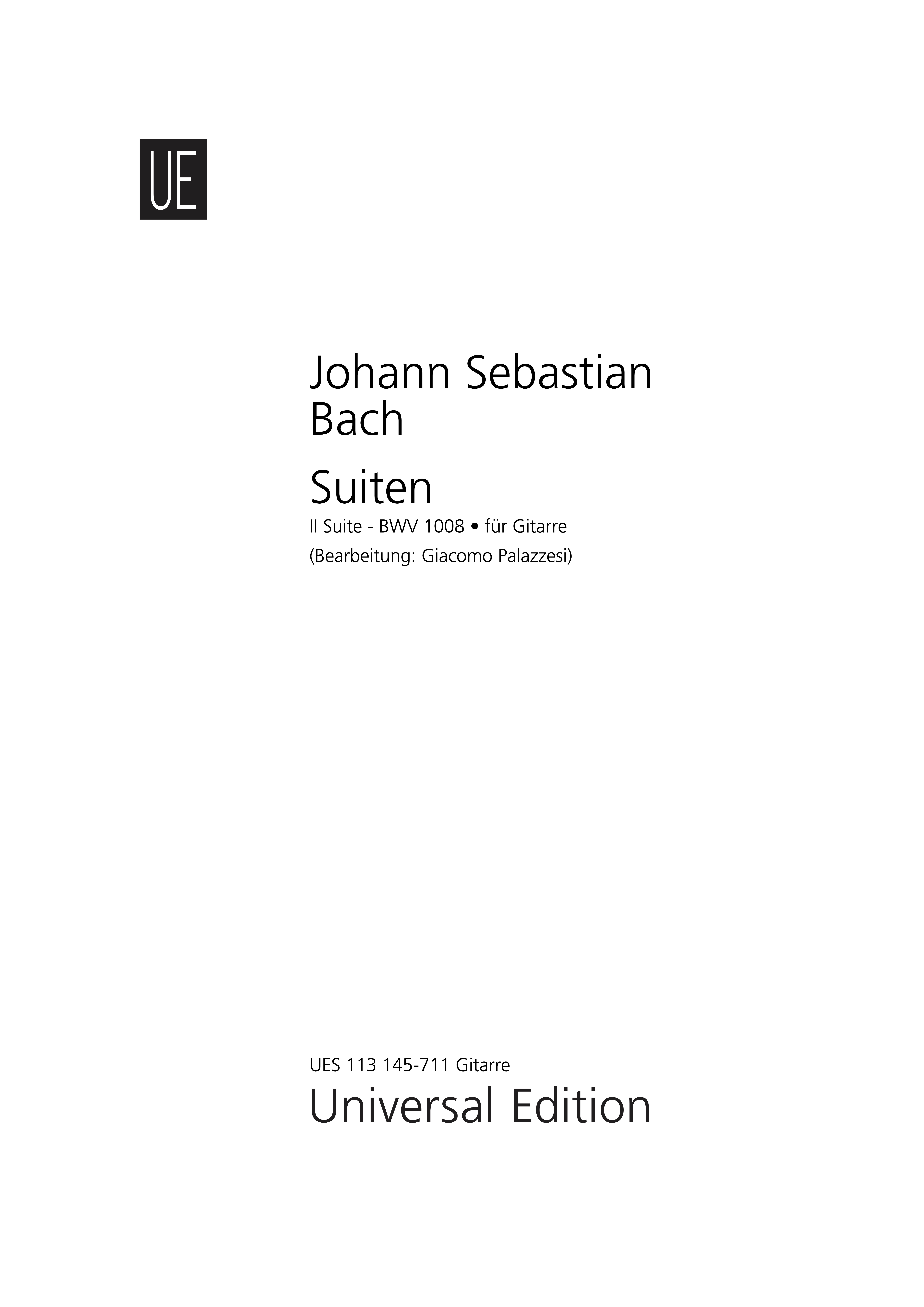 Copertina Universal Edition di Suiten, II Suite, BWV 1008
